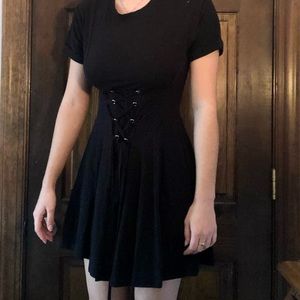 Witchy black t-shirt dress with front lacing🧚‍♀️